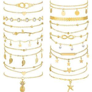 16Pieces Ankle Bracelets 14K for Women Anklets Set Silver Gold BohoBeach Anklets